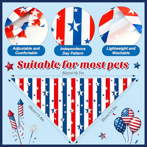 50 Pcs 4th of July Dog Bandanas Bulk for Patriotic 250th Anniversary (Striped Star / 19.7 x 13.8 x 13.8 Inch)