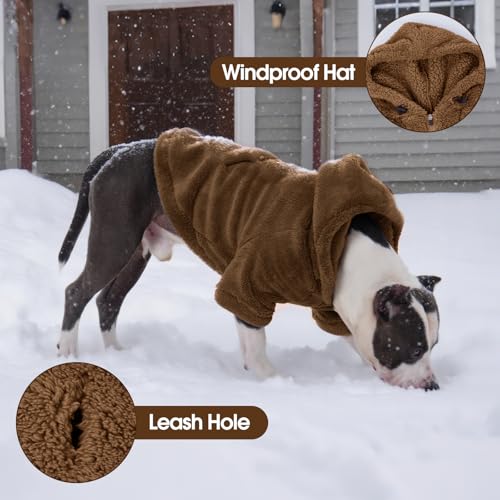 Fuzzy Dog Sweater with Adjustable Hood & Harness Hole (XX-Large / Brown)