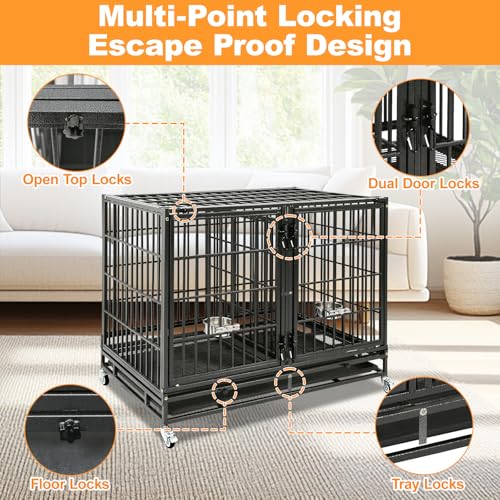Taller 43" Two Tiers Dog Crate Cage Kennel with Divider (43"L - 2 Tiers - 4 Pack)