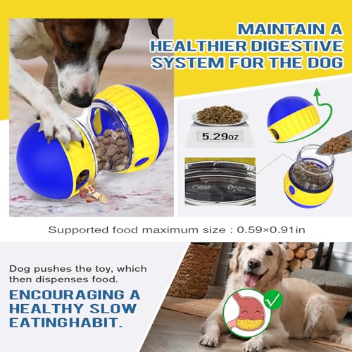 Dog Treat Dispensing Puzzle Toy Adjustable Food Dispenser Slow Feeder Puppy Enrichment Training Rolling Ball Pet Interactive Chase Toys for Small Medium Large Dogs to Keep Them Busy (Blue - Single - Standard)