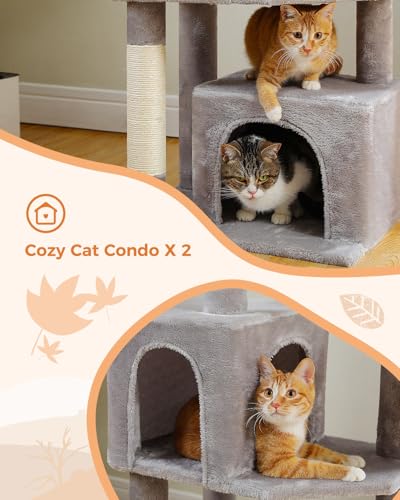 53 Inch Tall Cat Tree with 2 Condos for Indoor Cats (Gray / 53 inches)