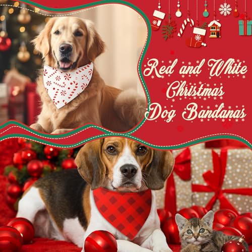 50 Pcs Valentines Day Dog Bandanas Bulk Red and White Polka Dots Stripes Bandanas for Dogs Triangle Kerchief Bibs Scarf for Pet Romantic Costume Photo Props Accessories (Red White Christmas / 31.5 x 21.7 x 21.7")