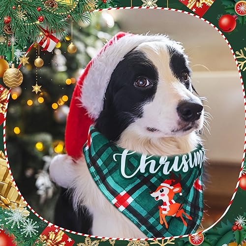 50 Pcs Christmas Plaid Dog Bandanas for Large Small Dog (Christmas Plaid Dog)
