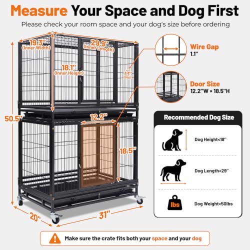 31" Two Tier Stackable Heavy Duty Dog Crate Cage Kennel Indoor (31.0"L x 20.0"W x 46.0"H)