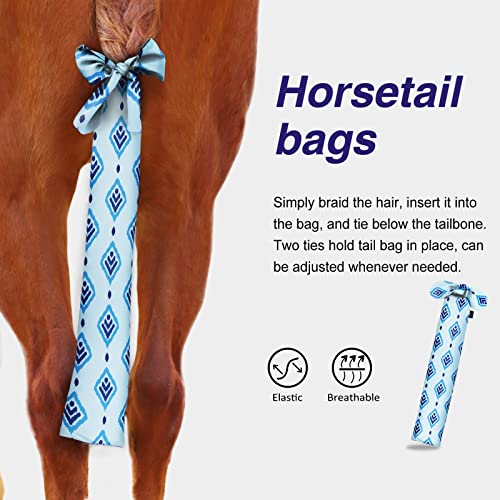 Stretchy Tail Bag Breathable Horse Tail Guard Slip on Design Protect Horse Tail 2 Strand Closure Straps Keep Tail Clean & Protected 22" L Length Makes Grooming Easy (Nature Aztec)