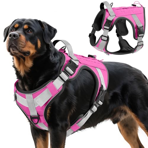Heavy Duty Tactical Dog Harness for Large Dogs (Pink / XL (Chest: 26-43.3", Neck: 17.3-30.7"))