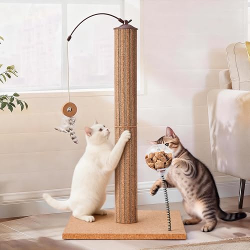 Cat Scratching Post with Snack Ball & Feather Toys for Kitten
