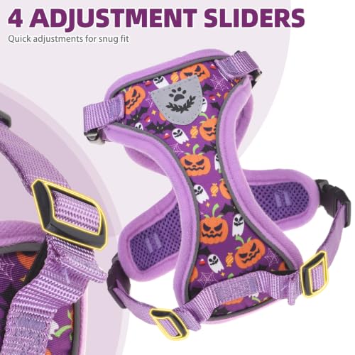 Halloween Cat Harness and Leash Set Escape Proof Reflective Cat Walking Harness Adjustable Soft Breathable Mesh Vest for Small Pets (S (NECK 9.5"-11", CHEST 13"-16") / Purple(Halloween))
