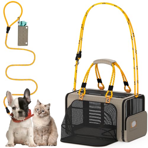 Expandable Pet Carrier for Small Cats & Dogs (18.0"L x 11.0"W x 11.0"H / Khaki Plaid)