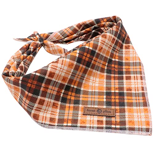 Lionet Plaid Dog Bandana 1PC (Orange&Black Grid / Small (Pack of 1))