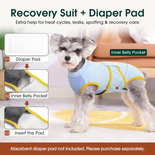 Recovery Suit for Dogs Cats (S (Back:11.4-13.4'', Weight:7-15 Lb) / Sky Zest)