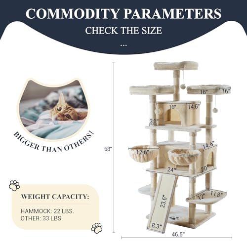 68 Inches Cat Tree (68 in / Beige)