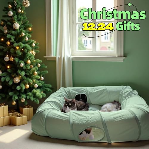 Interactive Cat Tunnel for Indoor Cats Multi Entry Cat Toy (Extra Large / Green)