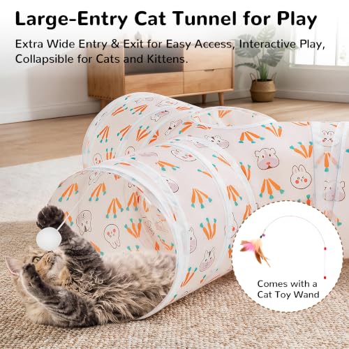 Cat Tunnel, 3-Way Collapsible Toy for Indoor Cats, Pink Rabbit (Pink Rabbit / Small)