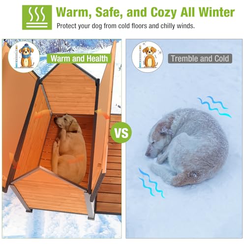 Outdoor Dog House Weatherproof Winter Shelter with Chew (47.2"L Brown)
