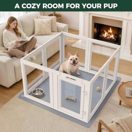 AuraSpace Acrylic Indoor Dog Playpen with Floor Mat (White / 30"H)