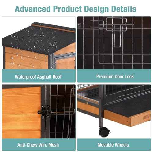 Rabbit Cage Indoor Rabbit Hutch with Matel Frame and Pull Out Tray (Wood)