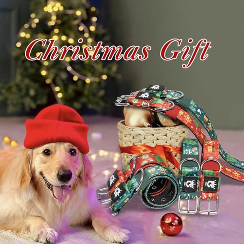 Heavy Duty Thick Dog Collar with Metal Buckle for Large Dogs (L – Fits Neck 18.9"-21.7" / Christmas Green)