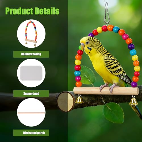 Portable Parrot Travel Cage Carrier with Small Swing Toy&Cage Colorful Toys Set Small Bird Parakeet Bag with Standing Perch Bird Carry Transport Bag (Green / 12.0"L x 7.0"W x 12.0"H)