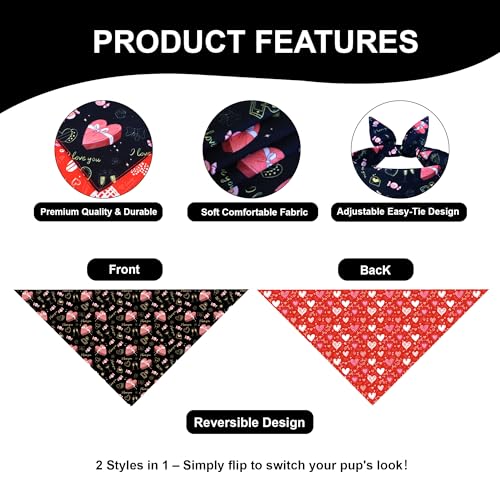 Valentine’s Day Dog Bandana for Large to X (Valentine’s Day - Black & Red / X-Large)