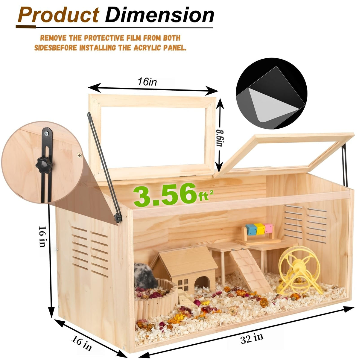 Wooden Hamster Cage (32.0"L x 16.0"W x 16.0"H)