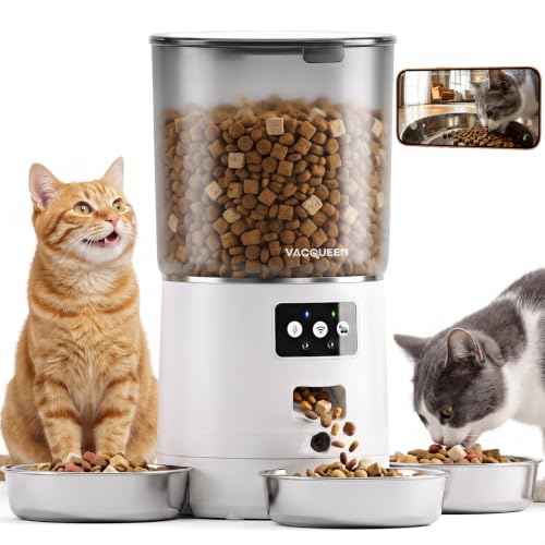 Automatic Cat Feeder with Camera for 3 Cats (White)