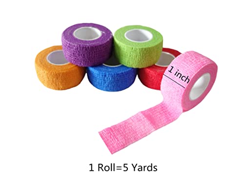 6 Pack 1" x 5 Yards Self Adhesive Bandage Wrap Breathable Cohesive Vet Wrap for Pets (1 Inch / Black)