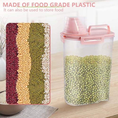 2 Pack 2.5lb Pet Food Storage Container with Measuring Cup (pink & pink)
