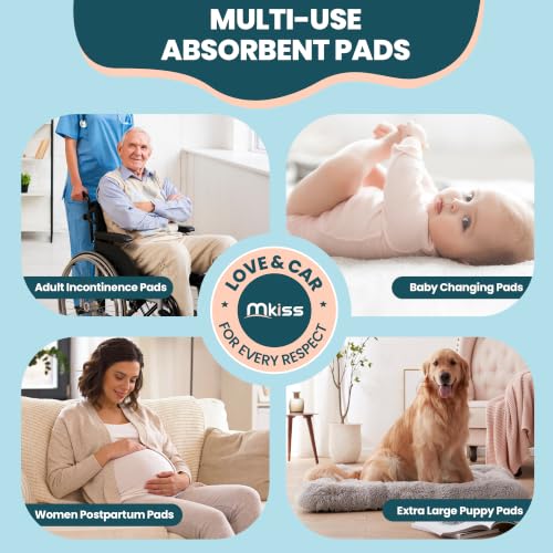 Extra Large Bed Pads with Adhesive Strips 40" x 36" 50 Count (40"x36"-50Pcs(with Adhesive Stripes))