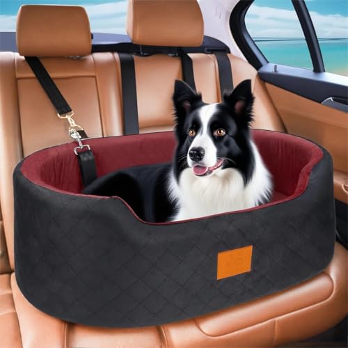 Dog Car Seat for Medium Dogs Up to 50 lbs (Black/Red)