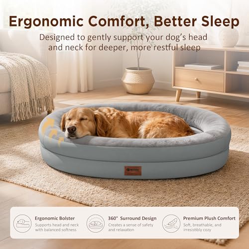 Waterproof Orthopedic Dog Bed for Extra Large Dogs (Silver / 53"L x 42"W x 8.5"Th)