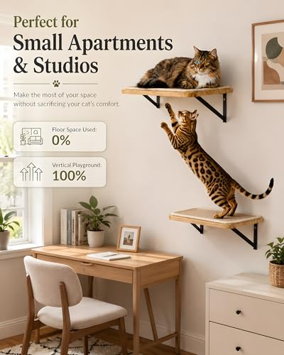 Cat Floating Wall Shelf with Scratching Mat