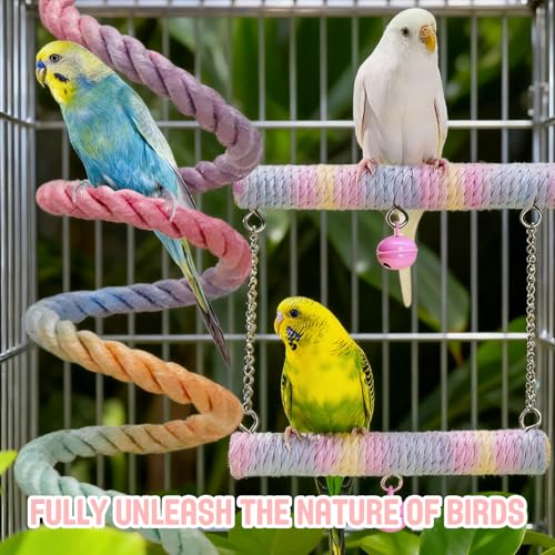 2pcs Gradient Colorful Bird Rope Perch Stand