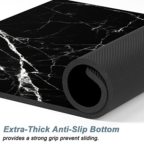 Dog Food Mat 16" x 24" Marble Absorbent Dog Cat Bowl Mat for Food and Water (Black Marble / 16"L x 24"W)