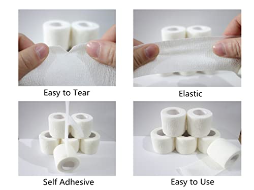6 Pack 2" x 5 Yards Self Adhesive Bandage Wrap Breathable Cohesive Vet Wrap for Pets (2 Inch / White)