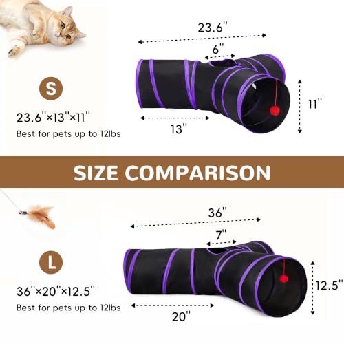 Cat Tunnel, 3-Way Collapsible Toy, Large Size Black & Purple (Black & Purple / Large)