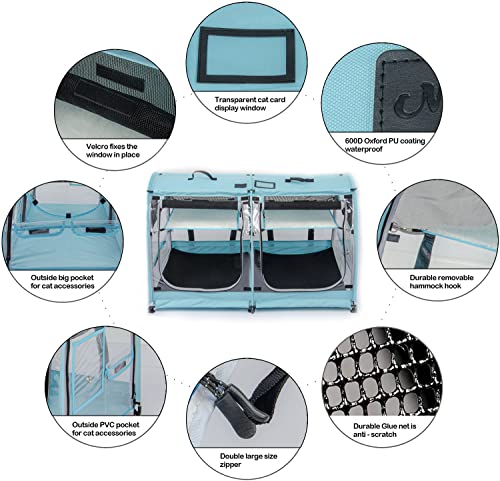 Mispace Portable 2 Pet Carriers for Cats Collapsible Cat Condo for Car Travel Pet Kennel Show Cages with Portable Carry Bag Hammocks Mats and Litter Box (clear)