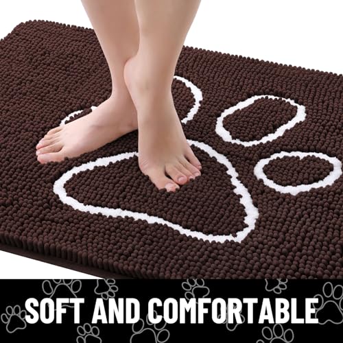 Dog Door Mat for Muddy Paws (47"X20" / Brown and White)