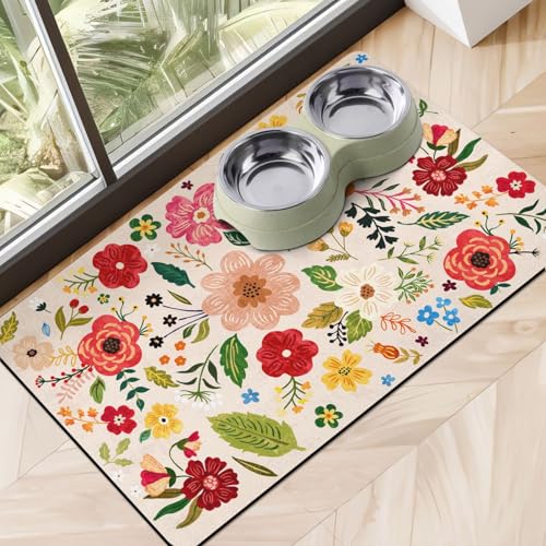 Dog Food Mats for Floors (Beige / 20"L x 12"W)