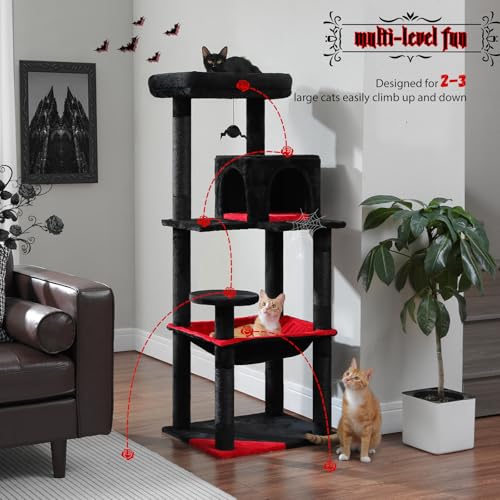 56.3" Cat Tree for Indoor Cats Large Adult with Hammock (Black / 56 Inches)