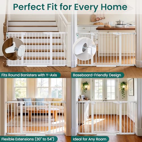 2 Pack 30 54" Baby Gate for Stairs (White / 30"-54" W x 30.5" H | 2 Pack)