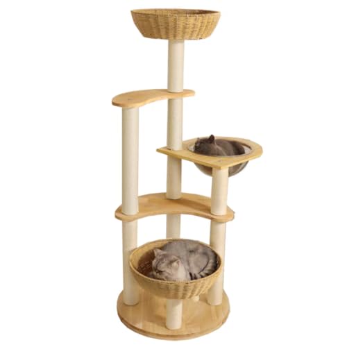 Rattan Modern Cat Tree Tower for Indoor Large Cats (Large01)