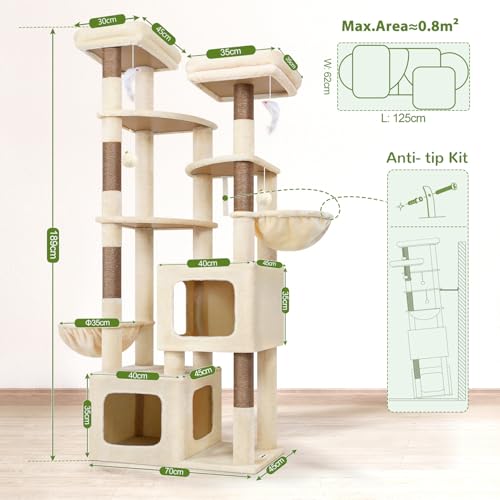 S74E Pro Heavy Duty Maine Coon Cat Tree for Large Cats (Beige / 74 inch)