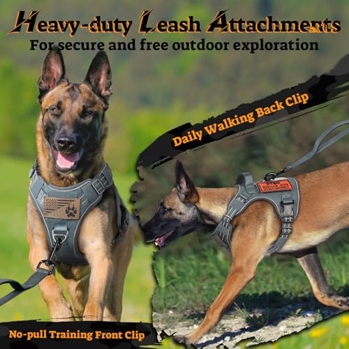 Tactical Dog Harness for Large Dogs (Xl(chest:23.6"-41.8",neck:21.7"-32.3",back:9.1") / Grey)