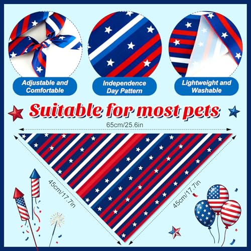 100 Pcs Veterans Day Dog Bandanas Bulk for Small Medium Large (Striped Star / 25.6 x 17.7 x 17.7 Inch)