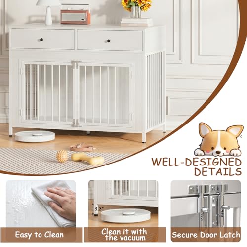 Large Dog Crate Furniture with 2 Drawers (pure white)