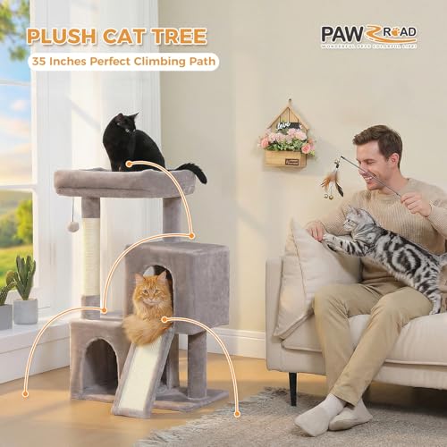 Cat Tree 35" Cat Tower with Dual Condos for Indoor Cats (Gray / 35 Inches)