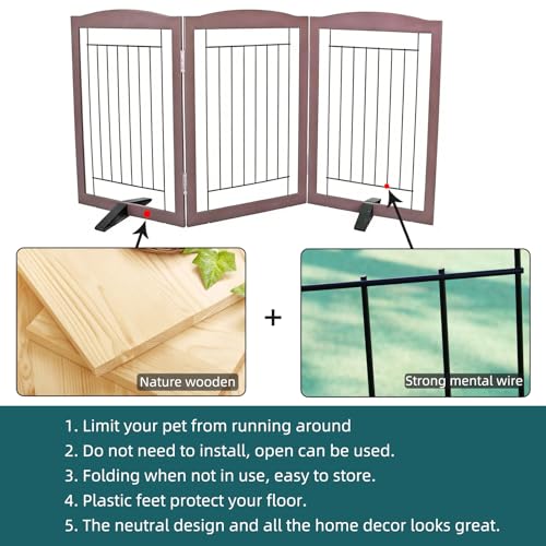 Freestanding Dog Fence Indoor (Brown / 【3 Panels】60''w x 32''h)