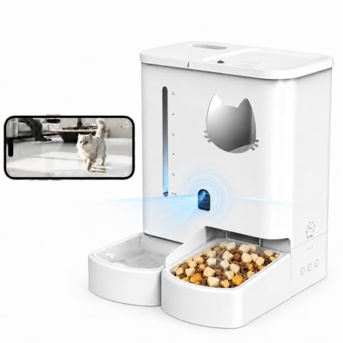 Automatic Cat&Dog Feeder and Waterer with Camera (Crisp White Cam)