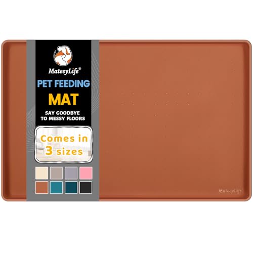 Silicone Cat & Dog Food Mat for Floors Waterproof (Brown / 24''×16'')